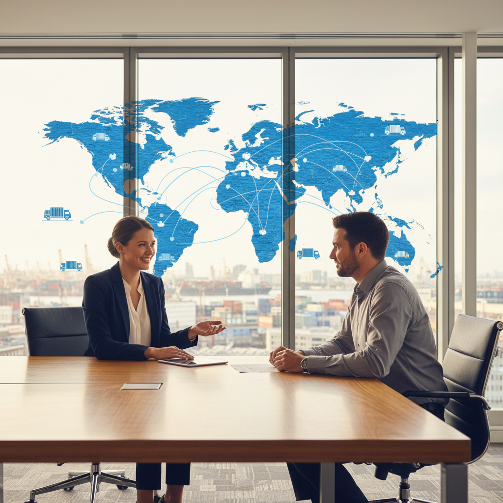 Recruteur rencontrant un candidat pour des postes en logistique dans un bureau.